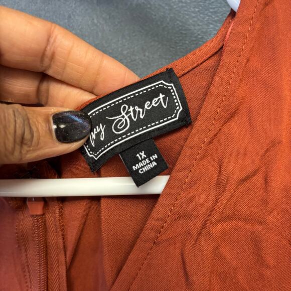 Ivy Street Plus Size Rust Wide Leg Jumpsuit 1X Boho Pantsuit Modern Boho Chic - Picture 5 of 9